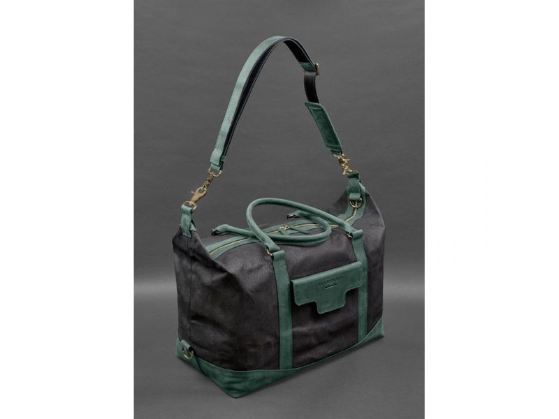 Дорожная сумка из канваса и натуральной зеленой кожи  Crazy Horse, фото 6