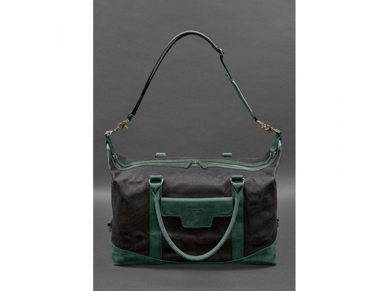 Дорожная сумка из канваса и натуральной зеленой кожи  Crazy Horse, фото 7