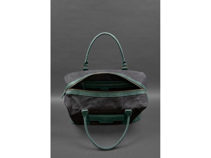 Дорожная сумка из канваса и натуральной зеленой кожи  Crazy Horse, фото 8