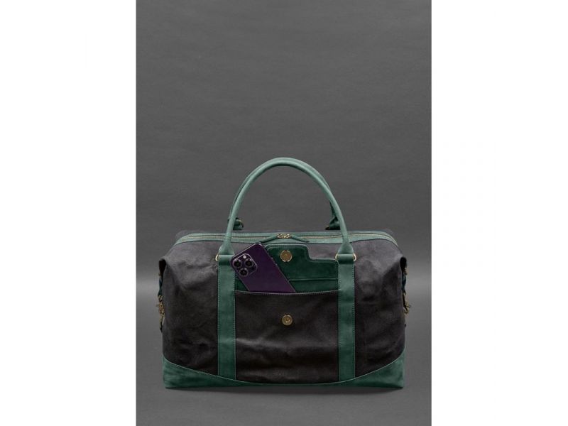 Дорожная сумка из канваса и натуральной зеленой кожи  Crazy Horse, фото 4