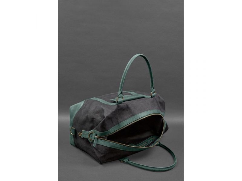 Дорожная сумка из канваса и натуральной зеленой кожи  Crazy Horse, фото 9
