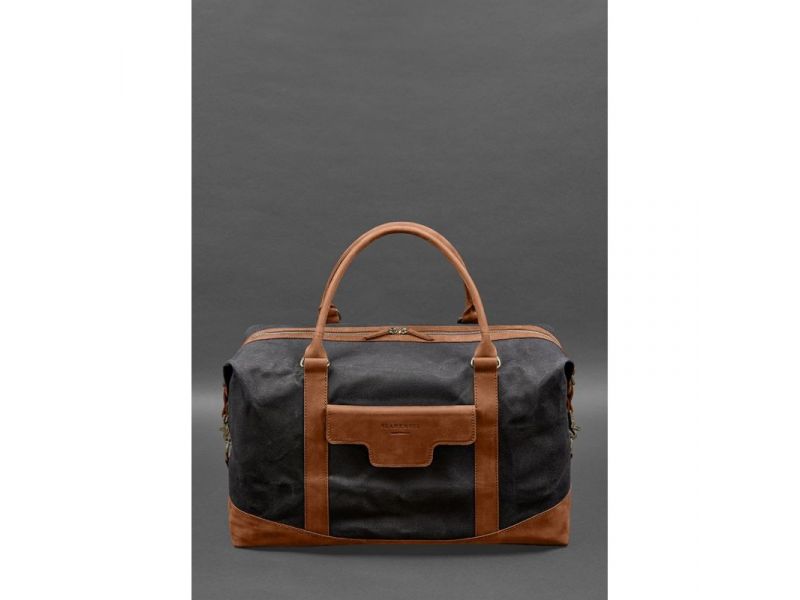 Дорожная сумка из канваса и натуральной светло-коричневой кожи  Crazy Horse, фото 2