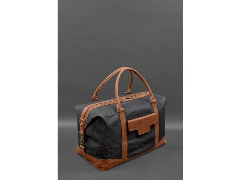 Дорожная сумка из канваса и натуральной светло-коричневой кожи  Crazy Horse, фото 3