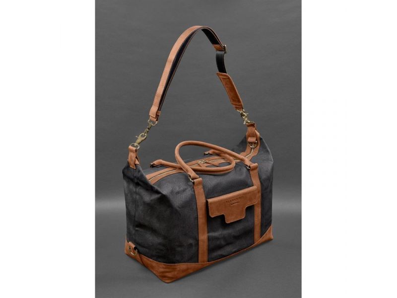 Дорожная сумка из канваса и натуральной светло-коричневой кожи  Crazy Horse, фото 4