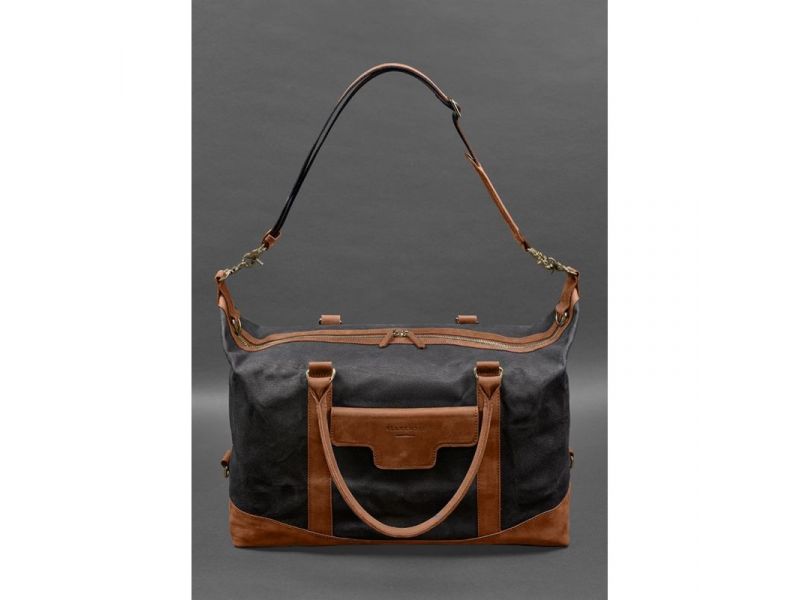 Дорожная сумка из канваса и натуральной светло-коричневой кожи  Crazy Horse, фото 5