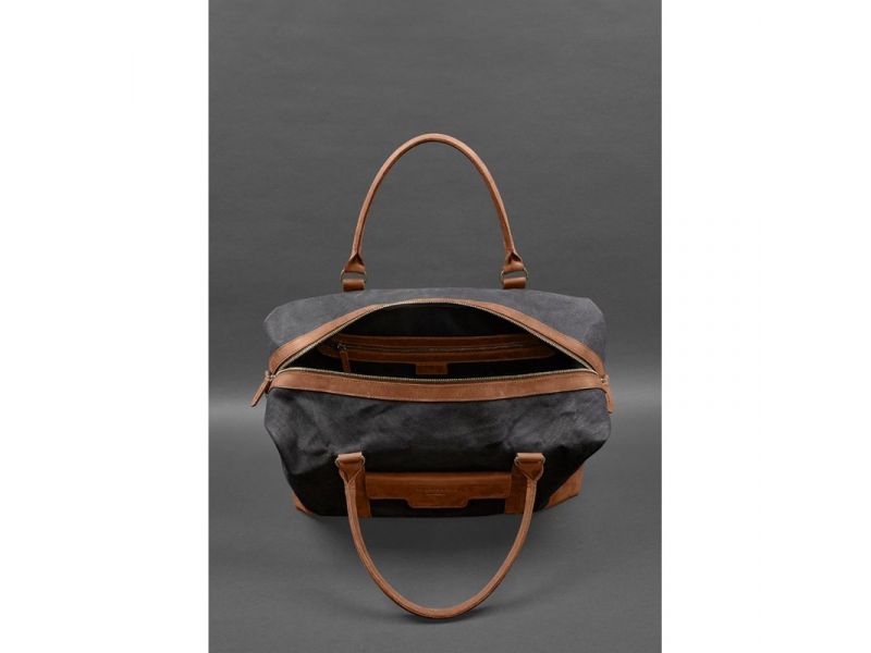 Дорожная сумка из канваса и натуральной светло-коричневой кожи  Crazy Horse, фото 6