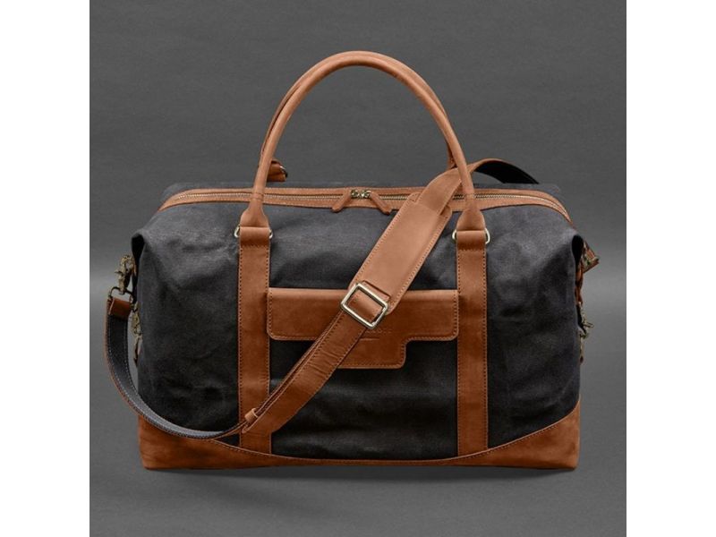 Дорожная сумка из канваса и натуральной светло-коричневой кожи  Crazy Horse, фото 7