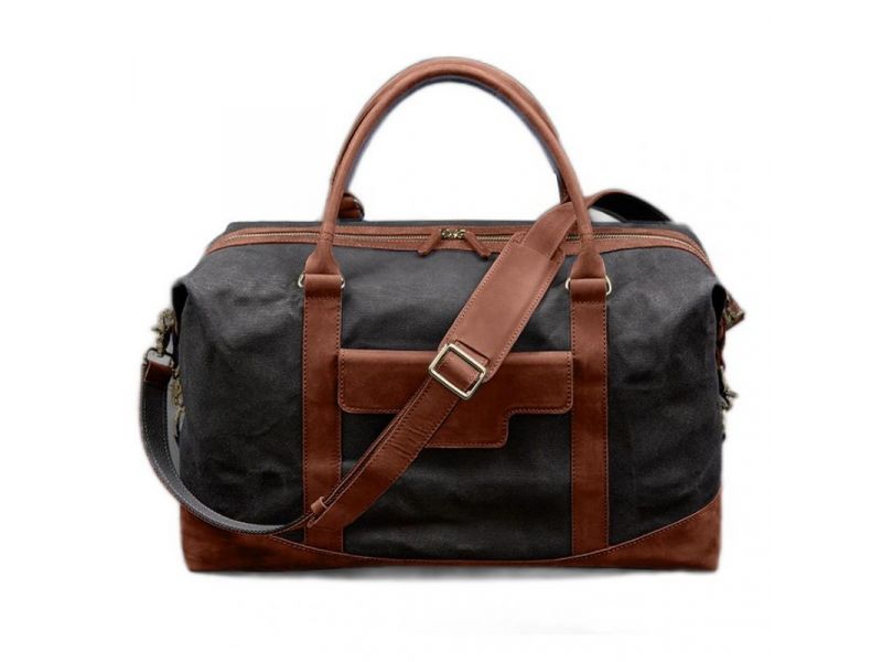 Дорожная сумка из канваса и натуральной светло-коричневой кожи  Crazy Horse, фото 8