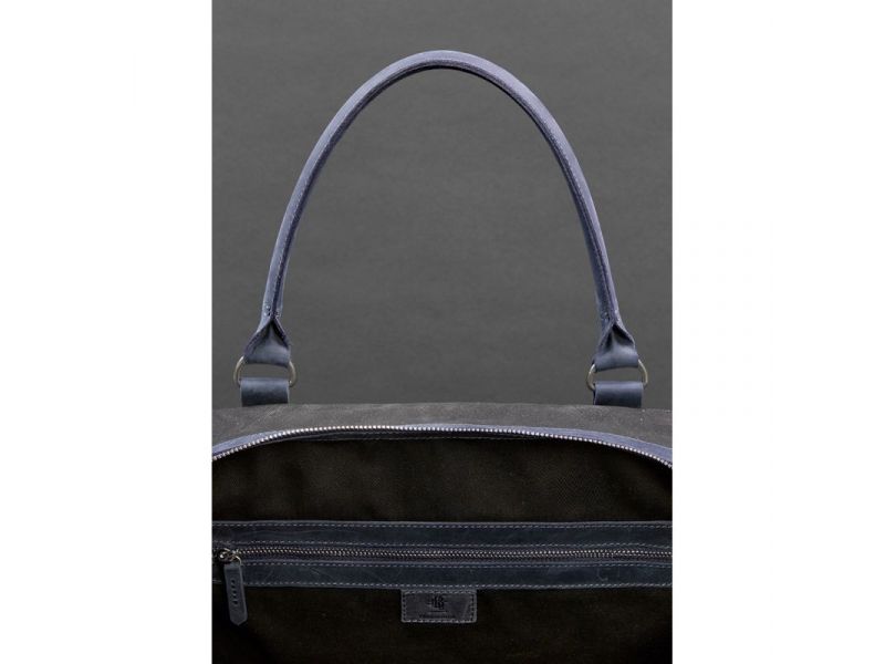 Дорожная сумка из канваса и натуральной темно-синей кожи  Crazy Horse, фото 10