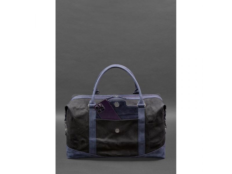 Дорожная сумка из канваса и натуральной темно-синей кожи  Crazy Horse, фото 3