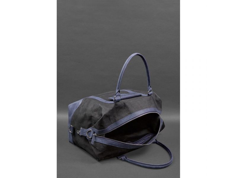 Дорожная сумка из канваса и натуральной темно-синей кожи  Crazy Horse, фото 8