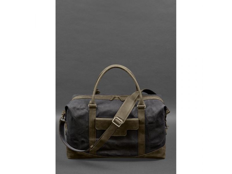 Дорожная сумка из канваса и натуральной темно-коричневой кожи  Crazy Horse, фото 1