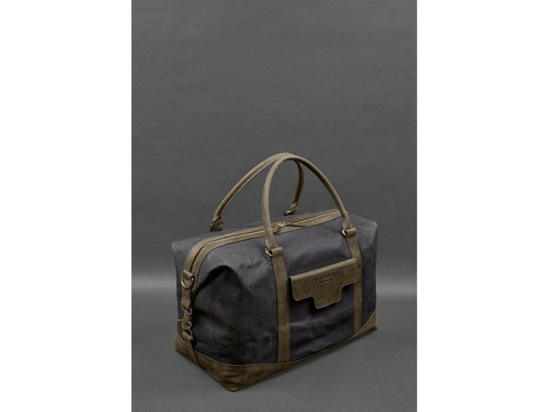 Дорожная сумка из канваса и натуральной темно-коричневой кожи  Crazy Horse, фото 4