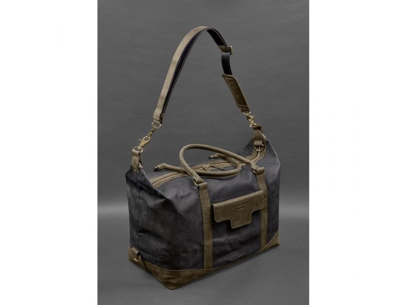 Дорожная сумка из канваса и натуральной темно-коричневой кожи  Crazy Horse, фото 5