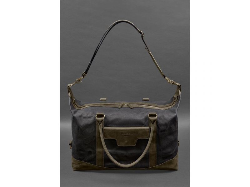 Дорожная сумка из канваса и натуральной темно-коричневой кожи  Crazy Horse, фото 6