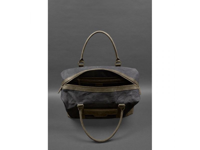 Дорожная сумка из канваса и натуральной темно-коричневой кожи  Crazy Horse, фото 7