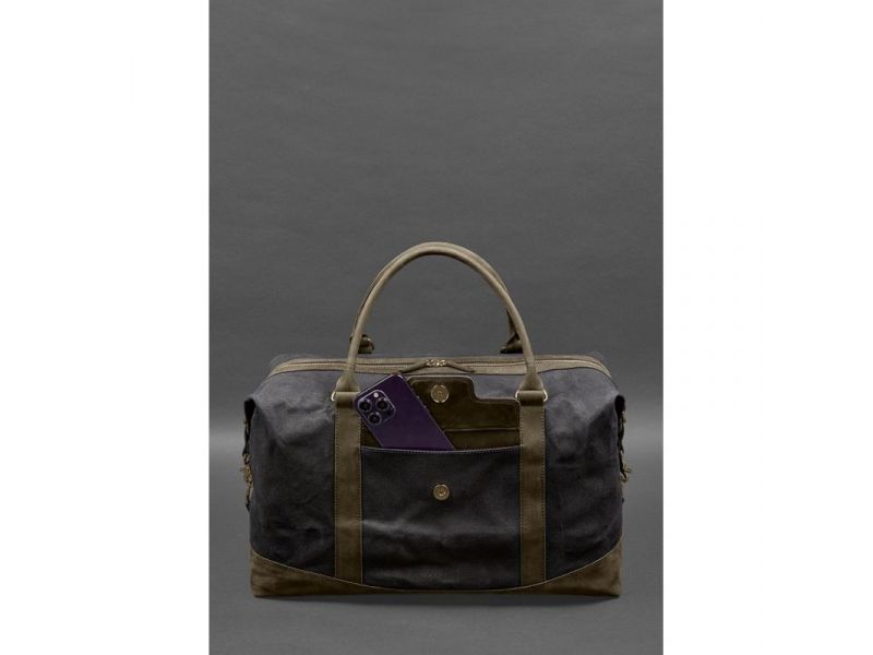 Дорожная сумка из канваса и натуральной темно-коричневой кожи  Crazy Horse, фото 3