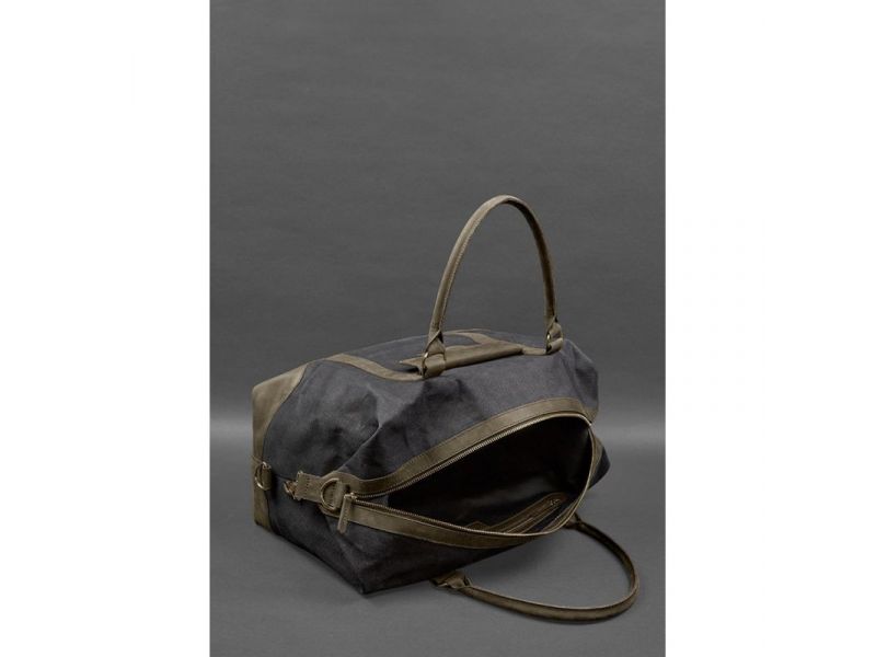 Дорожная сумка из канваса и натуральной темно-коричневой кожи  Crazy Horse, фото 8