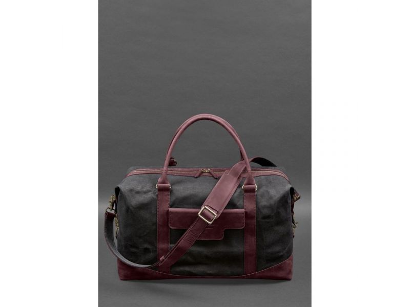 Дорожная сумка из канваса и натуральной бордовой кожи  Crazy Horse, фото 1