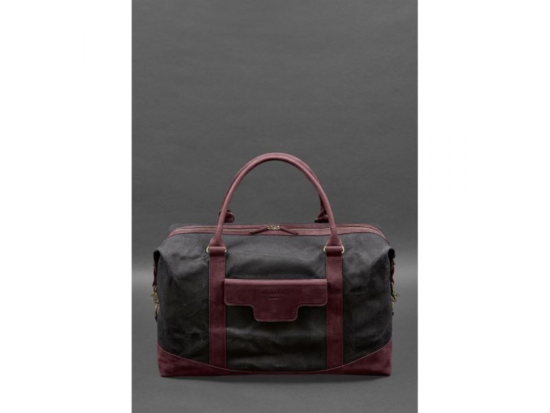 Дорожная сумка из канваса и натуральной бордовой кожи  Crazy Horse, фото 2
