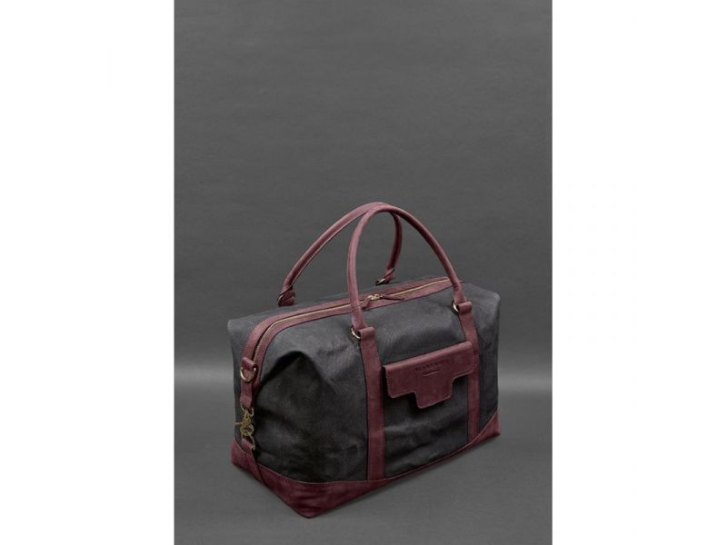 Дорожная сумка из канваса и натуральной бордовой кожи  Crazy Horse, фото 4