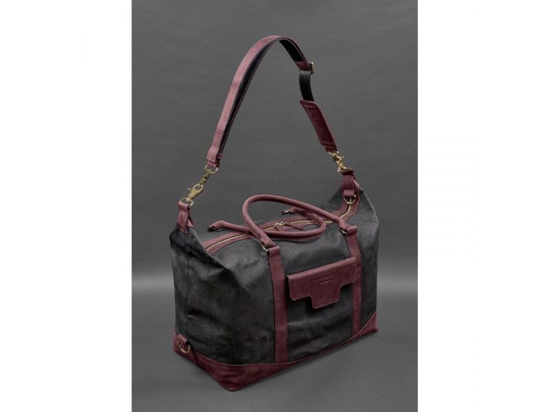 Дорожная сумка из канваса и натуральной бордовой кожи  Crazy Horse, фото 5