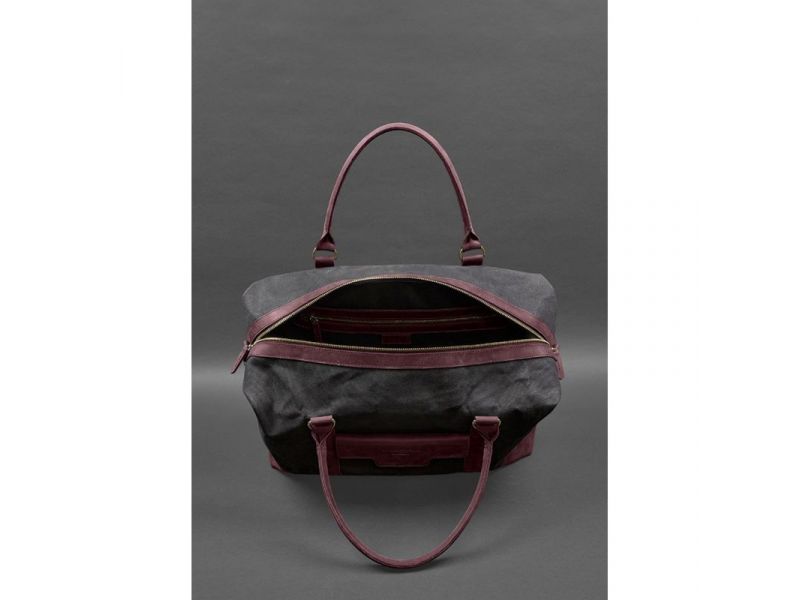 Дорожная сумка из канваса и натуральной бордовой кожи  Crazy Horse, фото 7