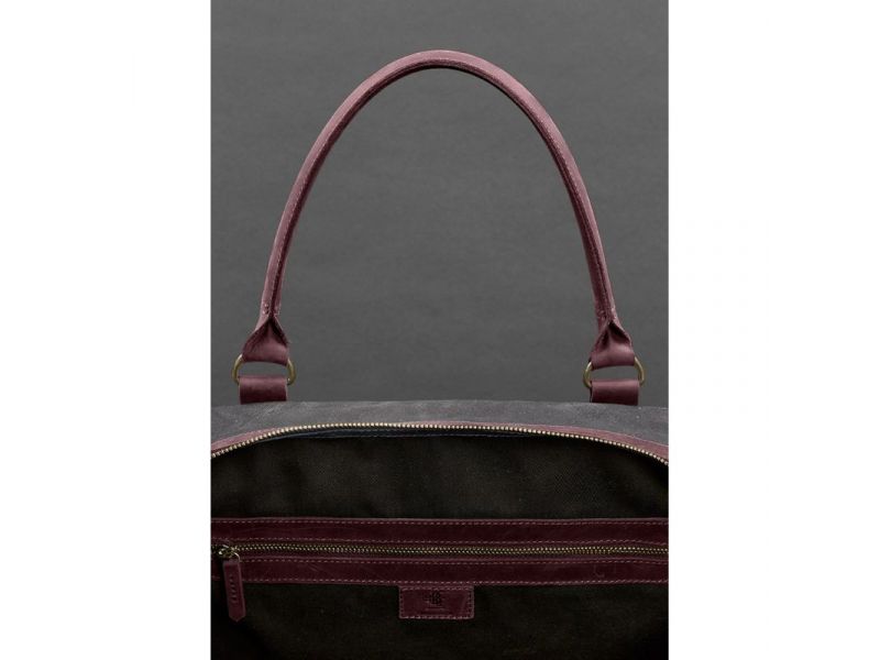 Дорожная сумка из канваса и натуральной бордовой кожи  Crazy Horse, фото 10