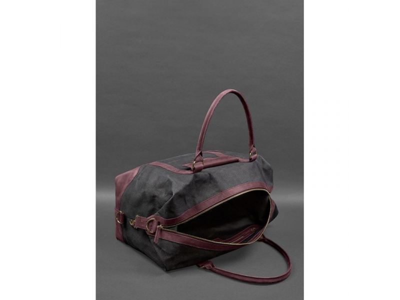 Дорожная сумка из канваса и натуральной бордовой кожи  Crazy Horse, фото 8