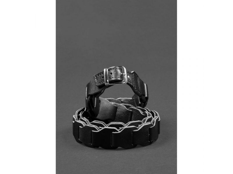 Женский кожаный бохо-ремень черный краст, фото 1