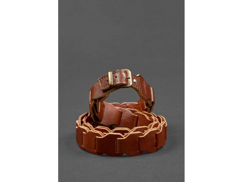 Женский кожаный бохо-ремень светло-коричневый краст, фото 1