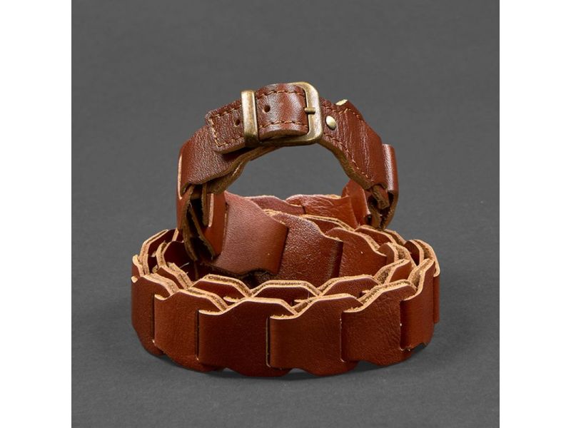 Женский кожаный бохо-ремень светло-коричневый краст, фото 4