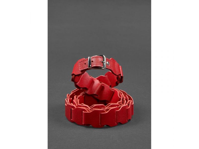 Женский кожаный бохо-ремень красный Saffiano, фото 1