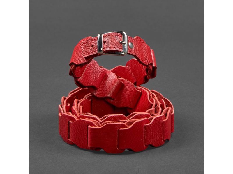 Женский кожаный бохо-ремень красный Saffiano, фото 4