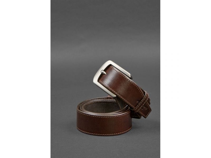 Кожаный ремень 40 мм коричневый с темно-бежевой нитью, фото 1