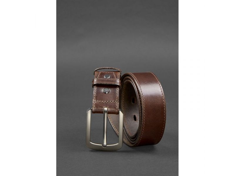 Кожаный ремень 40 мм коричневый с темно-бежевой нитью, фото 2