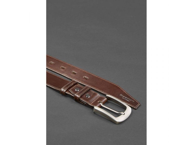 Кожаный ремень 40 мм коричневый с темно-бежевой нитью, фото 3