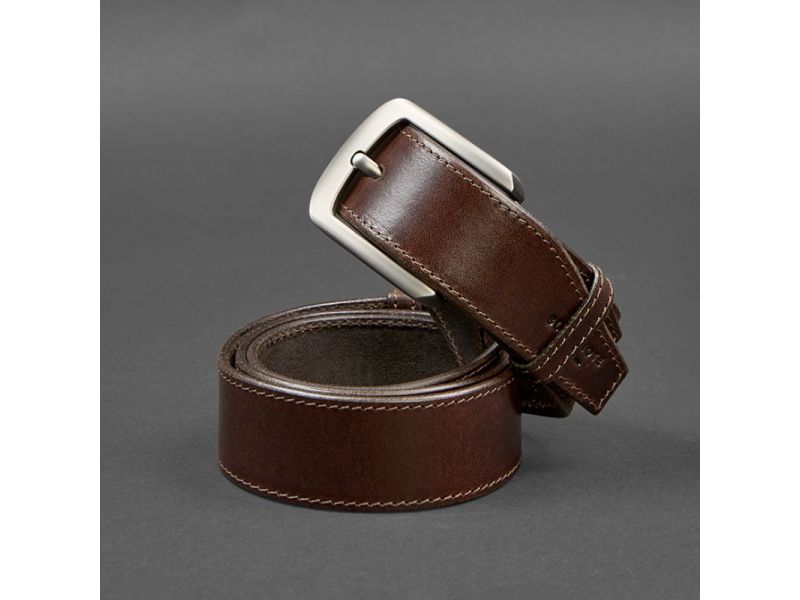 Кожаный ремень 40 мм коричневый с темно-бежевой нитью, фото 4