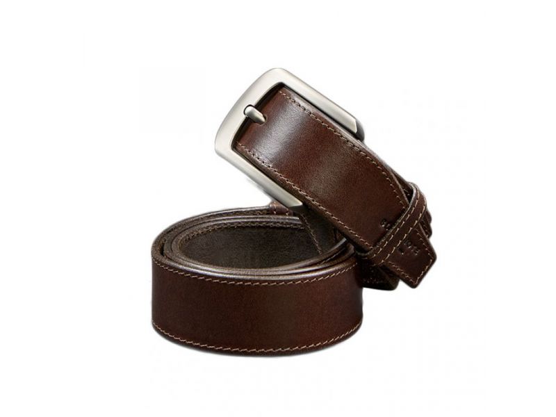 Кожаный ремень 40 мм коричневый с темно-бежевой нитью, фото 5