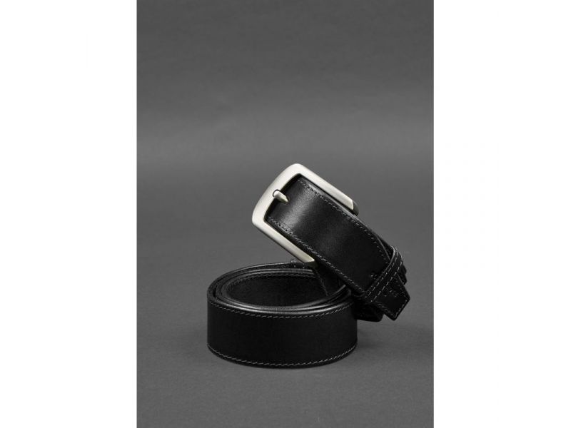 Кожаный ремень 40 мм черный со светло-серой нитью, фото 1