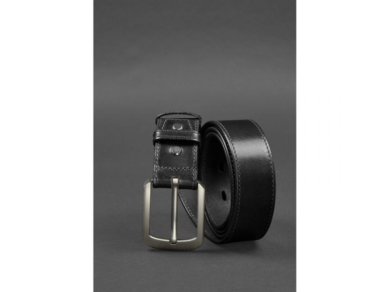 Кожаный ремень 40 мм черный со светло-серой нитью, фото 2