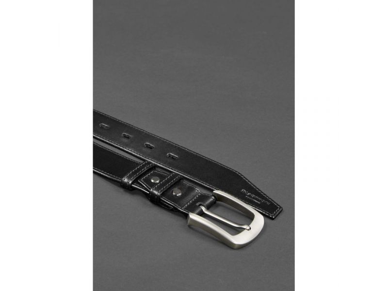 Кожаный ремень 40 мм черный со светло-серой нитью, фото 3