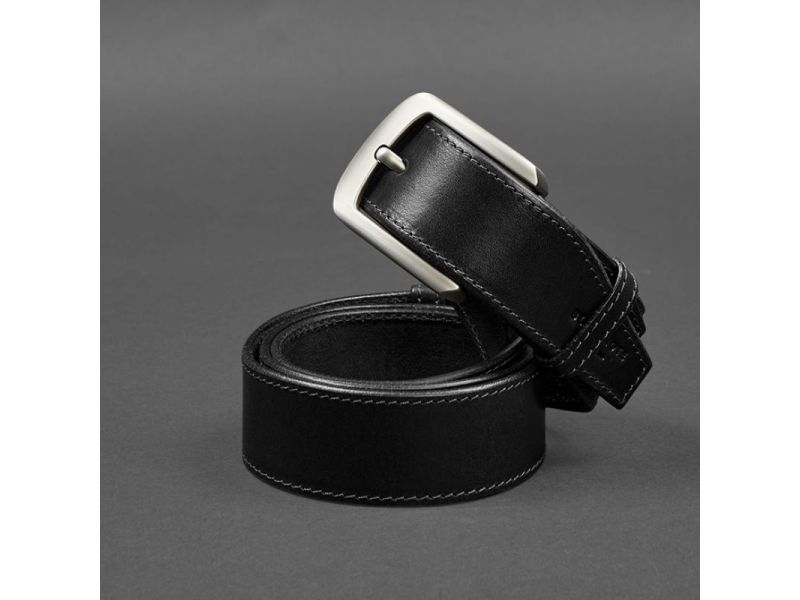 Кожаный ремень 40 мм черный со светло-серой нитью, фото 4