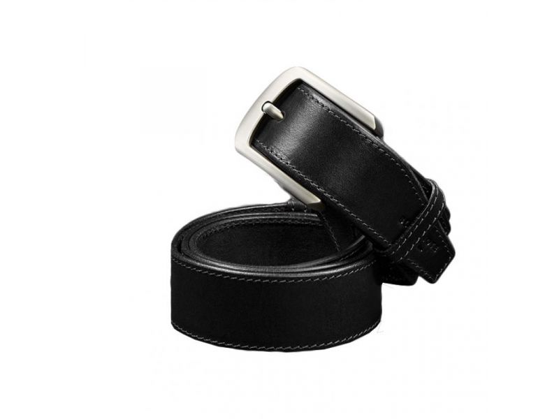 Кожаный ремень 40 мм черный со светло-серой нитью, фото 5