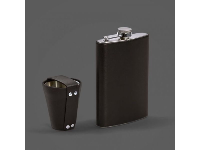 Набор с флягой и рюмками в кожаном чехле темно-коричневый, фото 3