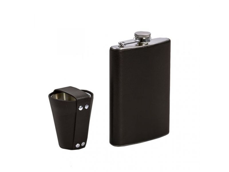 Набор с флягой и рюмками в кожаном чехле темно-коричневый, фото 4