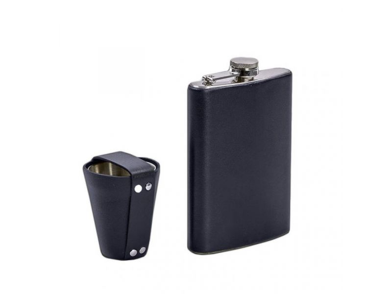 Набор с флягой и рюмками в кожаном чехле темно-синий, фото 4