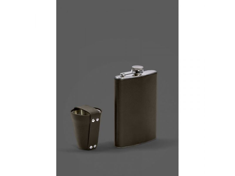 Набор с флягой и рюмками в кожаном чехле темно-коричневый Crazy Horse, фото 1