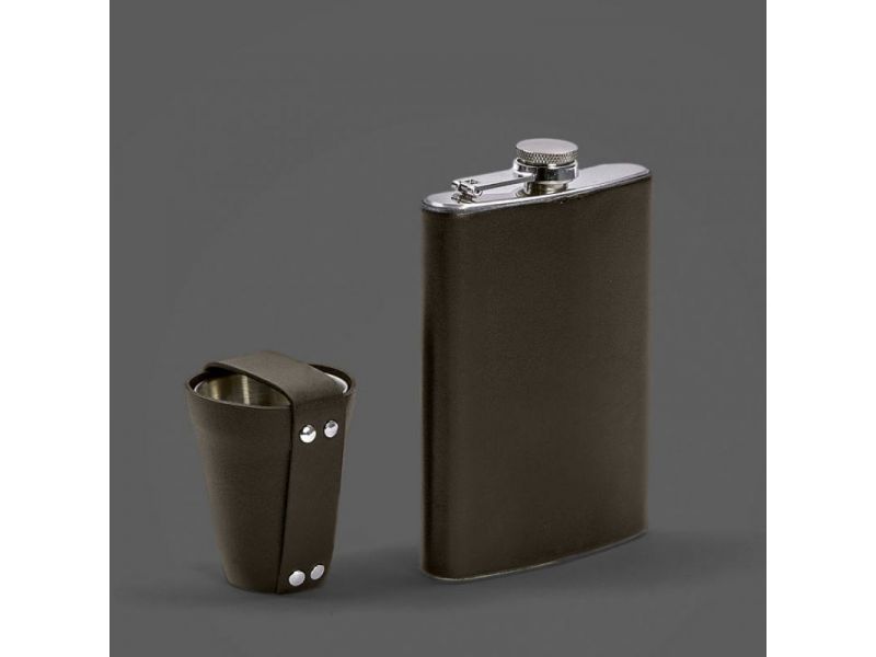 Набор с флягой и рюмками в кожаном чехле темно-коричневый Crazy Horse, фото 3