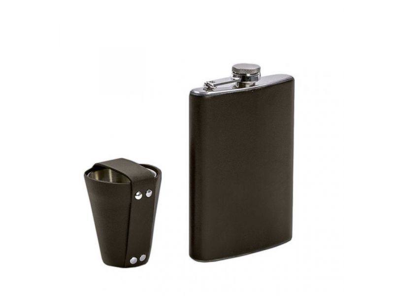 Набор с флягой и рюмками в кожаном чехле темно-коричневый Crazy Horse, фото 4